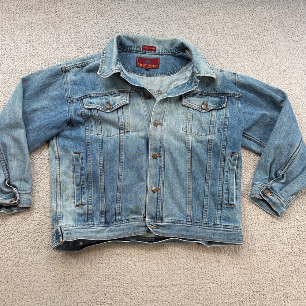 Vintage Stony River Light Wash Denim Jacket Car Embroidery XXL Hong Kong